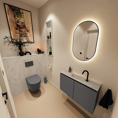 MONDIAZ TURE-DLUX Meuble WC 80 cm Dark Grey. EDEN lavabo Opalo position milieu. Avec 1 trou de robinet.