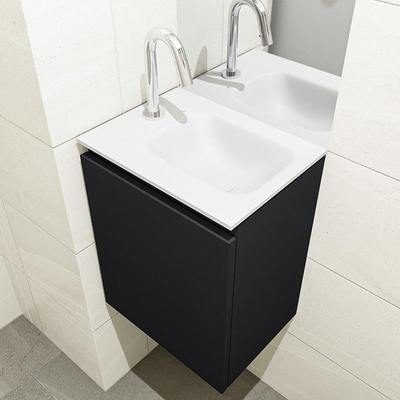 MONDIAZ OLAN Kit lave-mains - 40x30x40cm - 1 trou de robinet - 1 tiroir - urban mat - lavabo à droite - Solid Surface Blanc