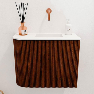 Mondiaz JOYA 51.6cm toiletmeubel - ronding links kleur Ruby - Wastafel FAYE positie Rechts Zonder kraangat kleur Talc.