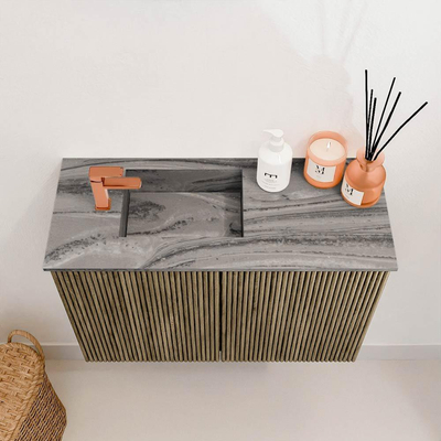 Mondiaz JOYA-DLUX 60cm meuble de salle de bains - couleur Dusk - Vasque FAYE position Gauche 1 trou de robinet couleur Sombra.