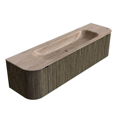 MONDIAZ KURVE-DLUX Meuble de salle de bains 170cm arrondi Gauche + Droite couleur Shadow avec 1 tiroir et 2 portes. Lavabo BIG LARGE Central sans trou de robinet Saba.