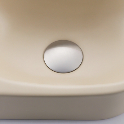 QeramiQ Fuente Fonteinset - 40x21.5x12cm - glad - halfrond - zonder kraangat - keramiek - fonteinkraan geborsteld rvs - afvoerplug - verlaagd sifon - beige