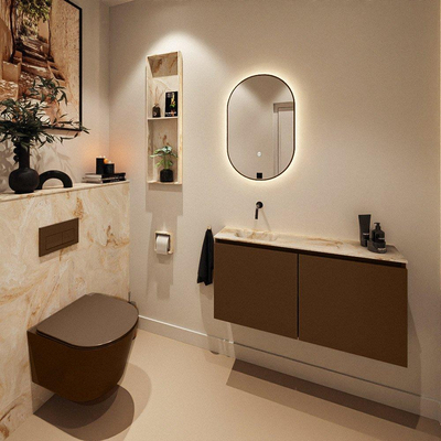 MONDIAZ TURE-DLUX 100cm toiletmeubel Rust. EDEN wastafel Frappe positie links. Zonder kraangat.