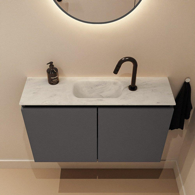 MONDIAZ TURE-DLUX Meuble WC 80 cm Dark Grey. EDEN lavabo Opalo position milieu. Avec 1 trou de robinet.