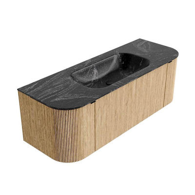 MONDIAZ KURVE-DLUX Meuble de salle de bains 130 cm avec module 25 Len R couleur Chêne avec 1 tiroir et 2 portes. Lavabo BIG SMALL central sans trou de robinet couleur Lava.