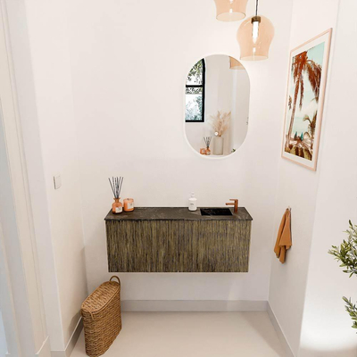 Mondiaz JOYA-DLUX 100cm meuble de salle de bains - couleur Dusk - Vasque FAYE position Droite 1 trou de robinet couleur Lava.