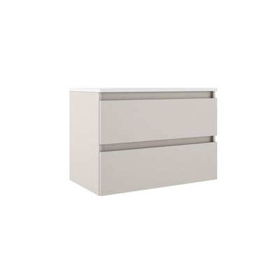 Saniclass Chaci Ensemble meuble de salle de bains - 80x46x55cm - lavabo céramique noir - 1 vasque - 1 trou de robinet - 2 tiroirs - miroir rectangulaire - Cotton mat (beige)