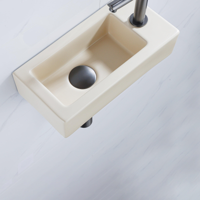 FugaFlow Efficiente Pietra Fonteinset - 37.5x18.5x9cm - keramiek - kraangat rechts - fonteinkraan gunmetal - afvoerplug - verlaagd sifon - Mat Beige