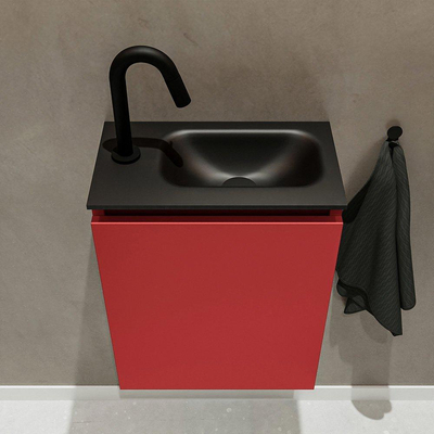 MONDIAZ TURE Toiletmeubel 40x23x50cm met 1 kraangaten 1 deuren fire mat Wastafel Eden rechts Solid Surface Zwart
