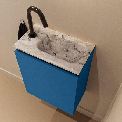 MONDIAZ TURE-DLUX Meuble de WC 40 cm Jeans. Lavabo EDEN Glace position à droite. Avec 1 trou de robinet.