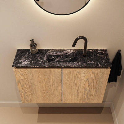 MONDIAZ TURE-DLUX Meuble toilette - 80cm - Washed Oak - EDEN - vasque Lava - position centrale - 1 trou de robinet