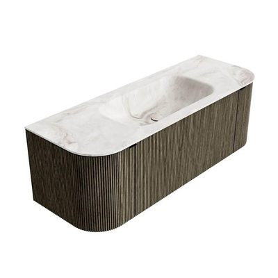 Mondiaz KURVE-DLUX Ensemble meuble de salle de bains - 130x46x40cm - 1 tiroir - 2 portes - vasque solid surface - centrale - sans trou de robinet - Shadow