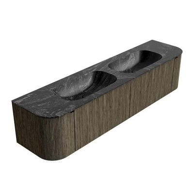 Mondiaz KURVE-DLUX Ensemble meuble de salle de bains - 190x46x40cm - 2 tiroirs - 2 portes - lavabo solid surface - double - sans trou de robinet - Shadow