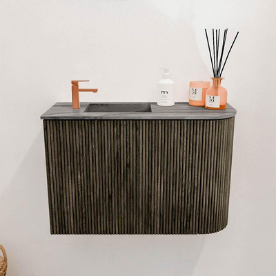 Mondiaz JOYA-DLUX Meuble de salle de bains pour WC 61,6cm - arrondi droit couleur Shadow - Vasque FAYE position Gauche 1 trou de robinet couleur Sombra.