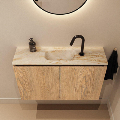 MONDIAZ TURE-DLUX Meuble WC 80 cm Washed Oak. Lavabo EDEN Frappe position milieu. Avec 1 trou de robinet.