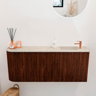 Mondiaz JOYA-DLUX 101.6cm toiletmeubel - ronding links kleur Ruby - Wastafel FAYE positie Rechts 1 kraangat kleur Frappe.