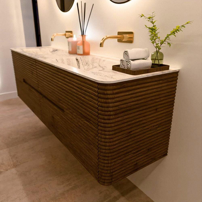 Mondiaz CIRO-DLUX Badkamermeubelset - 170x45x50cm - Solid surface wastafel Glace - 2 wasbak Dubbel - zonder kraangaten - 4 lades - Dusk