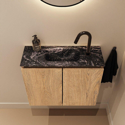 MONDIAZ TURE-DLUX Meuble WC 60cm Washed Oak. Lavabo EDEN Lava position milieu. Avec 1 trou de robinet.