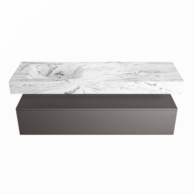 Mondiaz ALAN-DLUX Ensemble de meuble - 150cm - meuble Dark grey mat - 1 tiroir - Lavabo Cloud Glace suspendu - vasque Gauche - 0 trous de robinet