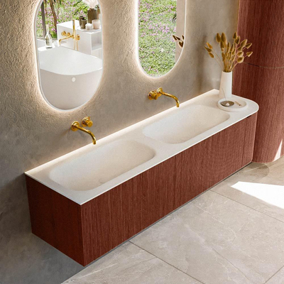 Mondiaz KURVE Ensemble de meuble de salle de bains - 175x46x40cm - 2 tiroirs - 1 porte - vasque solid surface - double / gauche - sans trou de robinet - Ruby