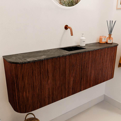 Mondiaz JOYA-DLUX 123.2cm toiletmeubel - ronding links en rechts kleur Ruby - Wastafel FAYE positie Midden Zonder kraangat kleur Lava.