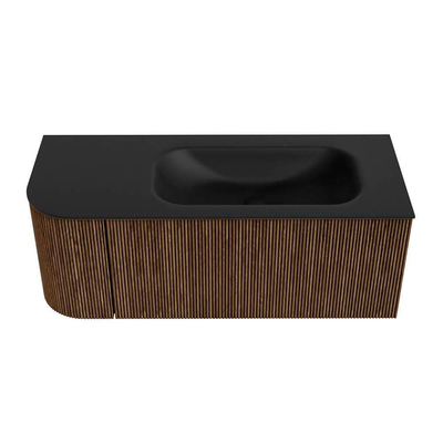 MONDIAZ KURVE 115cm Meuble salle de bain avec module 25 G - couleur Walnut - 1 tiroir - 1 porte - vasque BIG SMALL droite - sans trous de robinet - Urban