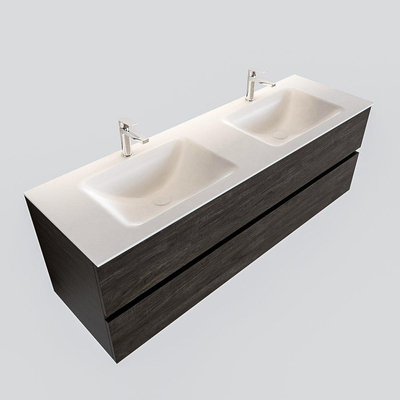 Mondiaz VICA Meuble Dark brown avec 2 tiroirs 150x50x45cm vasque lavabo Cloud double 2 trous de robinet