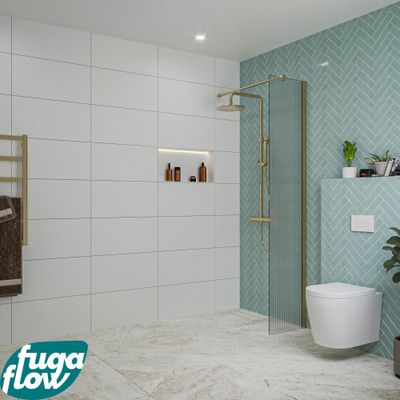 FugaFlow Eccelente Vetro Douche à l'italienne - 40x200cm - verre nervuré - Laiton brossé