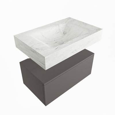 Mondiaz ALAN-DLUX Ensemble de meuble - 70cm - meuble Dark grey mat - 1 tiroir - Lavabo Cloud Opalo suspendu - vasque Centre - 1 trou de robinet