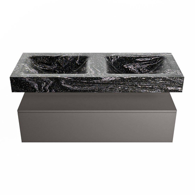 Mondiaz ALAN-DLUX Ensemble de meuble - 120cm - meuble Dark grey mat - 1 tiroir - Lavabo Cloud Lava suspendu - vasque gauche et droite - 2 trous de robinet