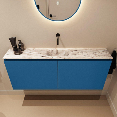 MONDIAZ TURE-DLUX meuble WC 120 cm Jeans. Lavabo EDEN Glace position centrale. Sans trou de robinet.