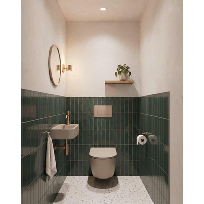 QeramiQ Dely Ensemble de WC - réservoir encastré QeramiQ Flush - abattant slim - plaque de commande taupe en plastique - boutons rectangulaires - beige