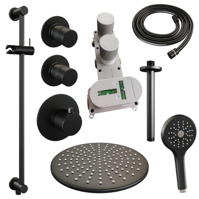 BRAUER Black Edition inbouw regendoucheset – Ø30 cm hoofddouche – 20 cm plafondbuis – ronde handdouche – glijstang 70 cm
