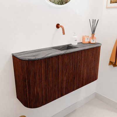 Mondiaz JOYA-DLUX 93.2cm toiletmeubel - ronding links en rechts kleur Ruby - Wastafel FAYE positie Midden Zonder kraangat kleur Sombra.