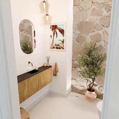 Mondiaz JOYA 123.2cm toiletmeubel - ronding links en rechts kleur Oak - Wastafel FAYE positie Midden Zonder kraangat kleur Urban.