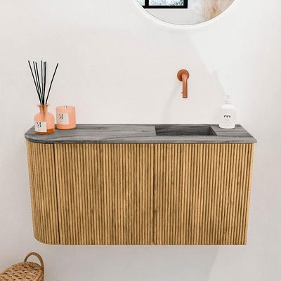 Mondiaz JOYA-DLUX Meuble de toilette 81,6cm - arrondi gauche couleur Chêne - Vasque FAYE position Droite Sans trou de robinet couleur Sombra.