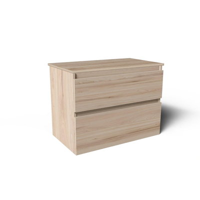 Saniclass Prime Vita Meuble de salle de bain - 80x46x60cm - plan de toilette - sans trou de robinet - 2 tiroirs - chêne clair