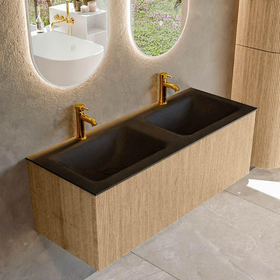 MONDIAZ KURVE 120cm badmeubel kleur Oak met 1 lade. Wastafel CLOUD dubbel 2 kraangaten Urban.