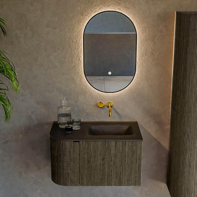 Mondiaz KURVE Ensemble de meuble de salle de bains - 75x46x40cm - 1 tiroir - 1 porte - lavabo solid surface - à droite - sans trou de robinet - Shadow