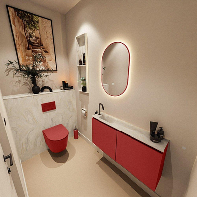 MONDIAZ TURE-DLUX 100cm toiletmeubel Fire. EDEN wastafel Ostra positie links. Met 1 kraangat.