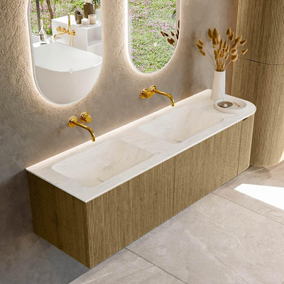 Mondiaz KURVE-DLUX Badkamermeubelset - 155x46x40cm - 2 lade - 1 deur - wastafel solid surface - dubbel / links - zonder kraangat - Dusk