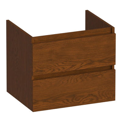 BRAUER Joy meuble sous-lavabo 60 2 tiroirs softclose - sans poignée - 1 découpe pour siphon - chêne massif - lames de chêne brun