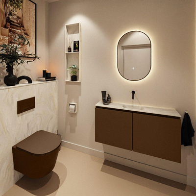 MONDIAZ TURE-DLUX 100cm meuble WC Rust. EDEN lavabo Ostra position milieu. Sans trou de robinet.