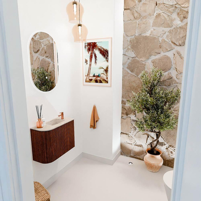 Mondiaz JOYA-DLUX 51.6cm toiletmeubel - ronding links kleur Ruby - Wastafel FAYE positie Rechts 1 kraangat kleur Frappe.