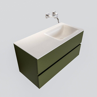 MONDIAZ VICA Badkamermeubelset - 100cm - 2 lades - wasbak Cloud rechts - 0 kraangaten - solid surface army