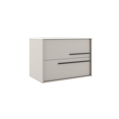 Saniclass Prime Essential Ensemble meuble de salle de bains - 100x55x46cm - 1 vasque rectangulaire blanche - 1 trou de robinet - 2 tiroirs - miroir rectangulaire - mat cotton (beige)