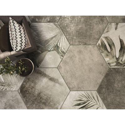 Zyx Amazonia Vloer- en wandtegel met decor 32x37cm 9mm gerectificeerd R9 porcellanato Tropic Grey