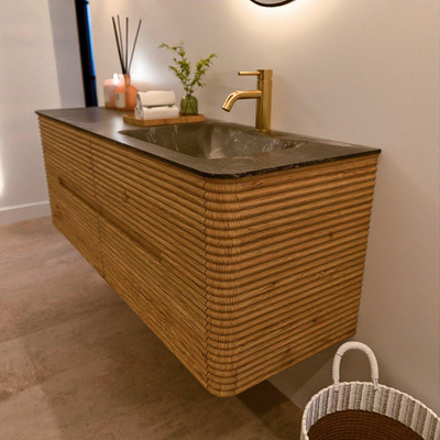 Mondiaz CIRO-DLUX Badkamermeubelset - 140x45x50cm - Solid surface wastafel Lava - 1 wasbak Rechts - 1 kraangat - 4 lades - Oak