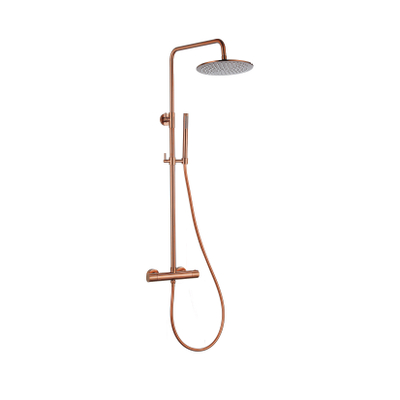 Fortifura Calvi Regendoucheset - thermostatisch - 25cm - hoofddouche - gladde slang - staaf handdouche - PVD - geborsteld koper