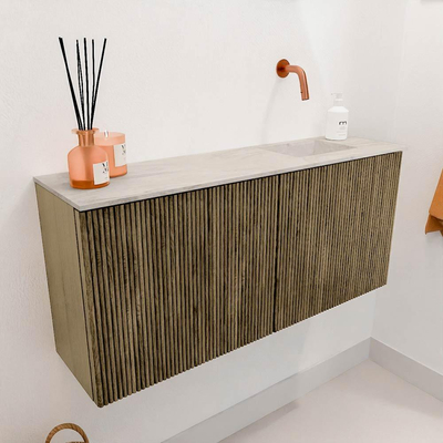 Mondiaz JOYA-DLUX 90cm toiletmeubel - kleur Dusk - Wastafel FAYE positie Rechts Zonder kraangat kleur Ostra.